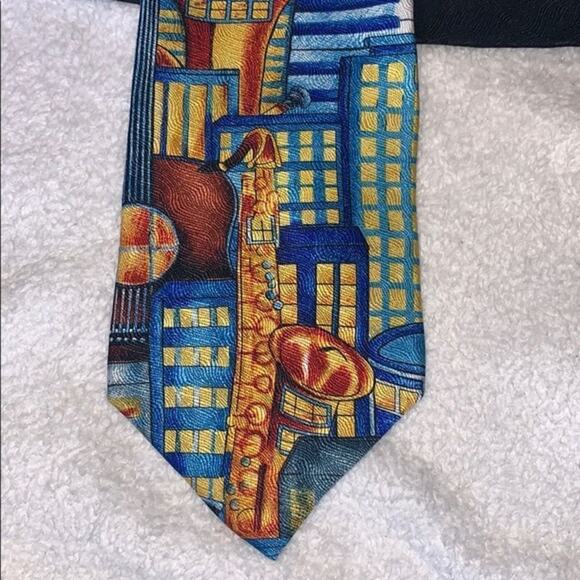 RM Style Music City Design Silk Neck Tie | Sz OS - Picture 3 of 5